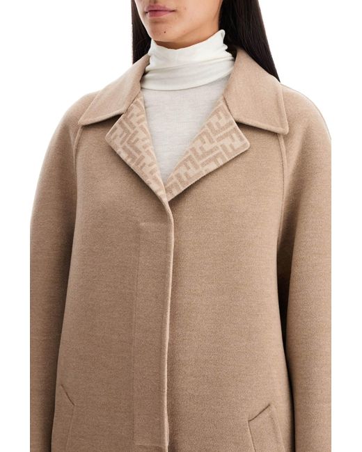 Fendi Natural Wool-Silk Midi Single-Breasted Coat