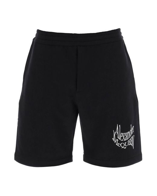 Alexander McQueen Black Warped Logo Sweat Shorts for men