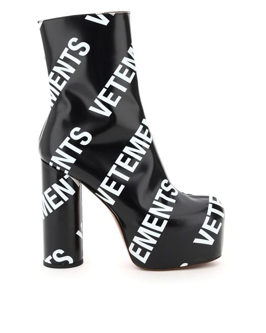 Vetements Black Logo Print Platform Ankle Boots
