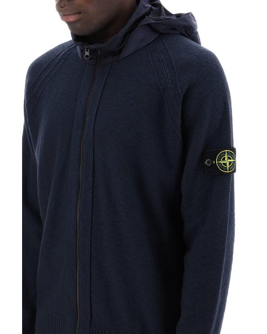 Stone Island Blue Zip-Up Cardigan With Detachable Hood for men