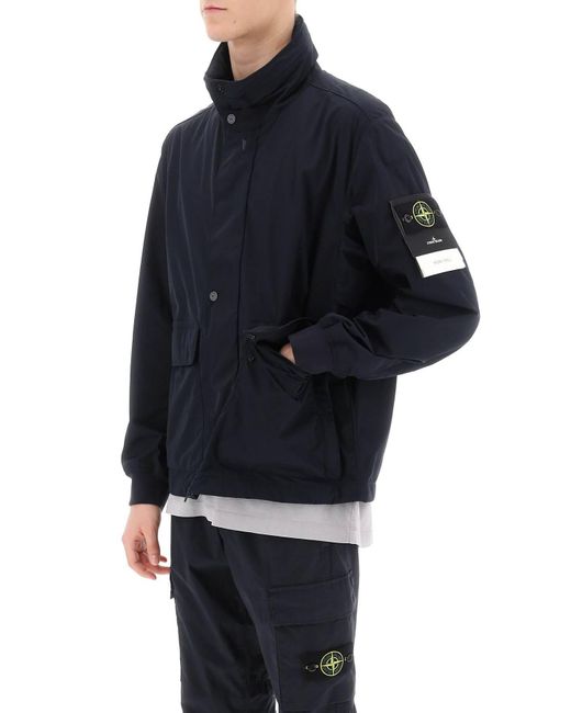 Stone Island Blue Micro Twill Jacket With Extractable Hood for men