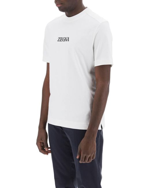 Zegna White T Shirt With Rubberized Logo for men