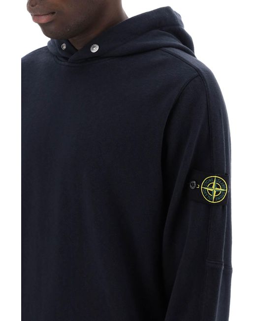 Stone Island Blue Light Hoodie With Logo Badge for men