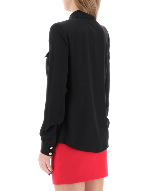Balmain Black Silk Shirt With Padded Shoulders