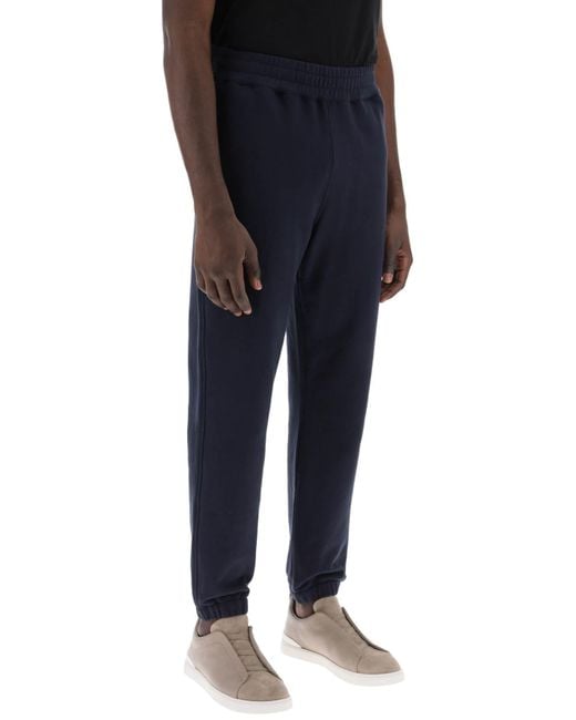 Zegna Blue Cotton Sweatpants With Brushed Finish for men