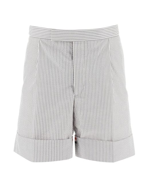 Thom Browne Gray Striped Shorts With Tricolor Details for men