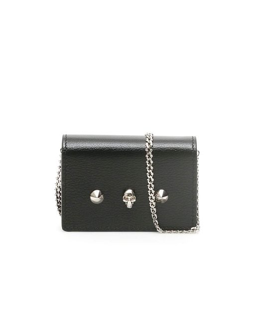 Alexander McQueen Leather Card Holder With Skull And Chain in Black - Lyst