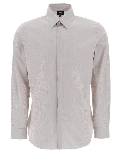 Fendi Gray Striped Cotton Shirt for men