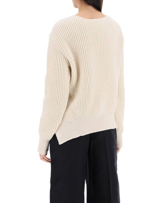 Jil Sander Natural Ribbed Sweater With Tieable Closure