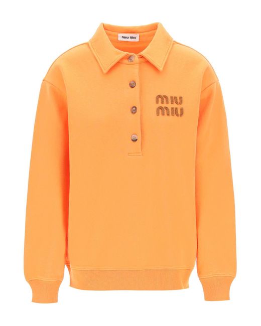 Miu Miu Orange "polo-style Sweatshirt With Logo Patch