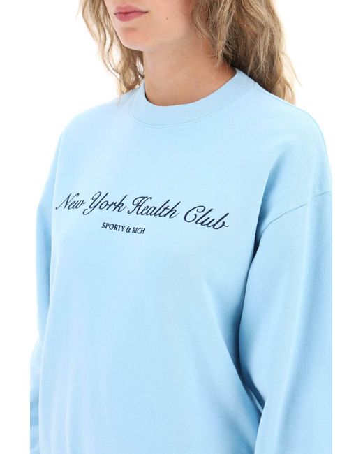 Sporty & Rich Blue 'ny Health Club' Flocked Sweatshirt