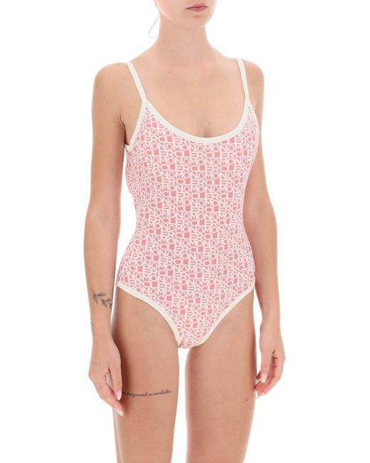 Moncler Pink Basic Logo Print One-piece Swimsuit