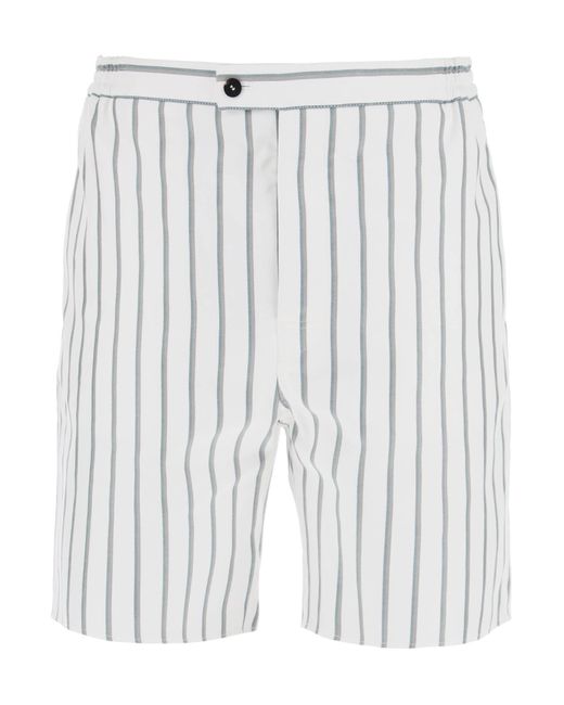 Ferragamo White Striped Cotton Blend Bermuda Shorts for men
