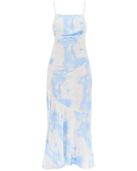 Ganni Blue Maxi Printed Tie-Dye Satin Dress With R