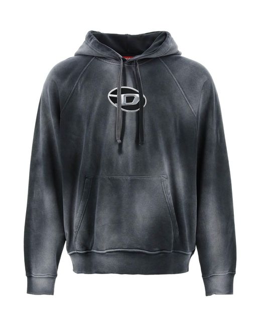 DIESEL Gray Hooded Sweatshirt With Oval Logo And D Cut for men