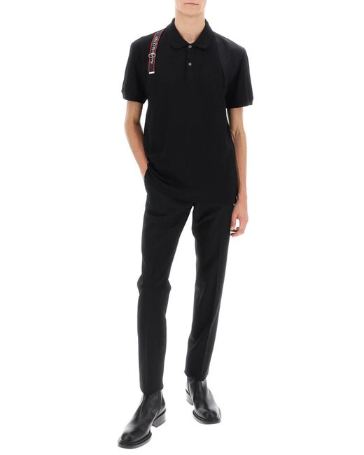 Alexander McQueen Harness Polo Shirt In Piqué With Selvedge Logo in