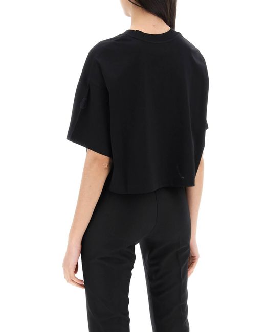 Moncler Black Cropped T Shirt With Sequin Logo