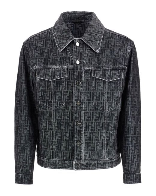 Fendi Black "Flocked Denim Ff Jacket" for men