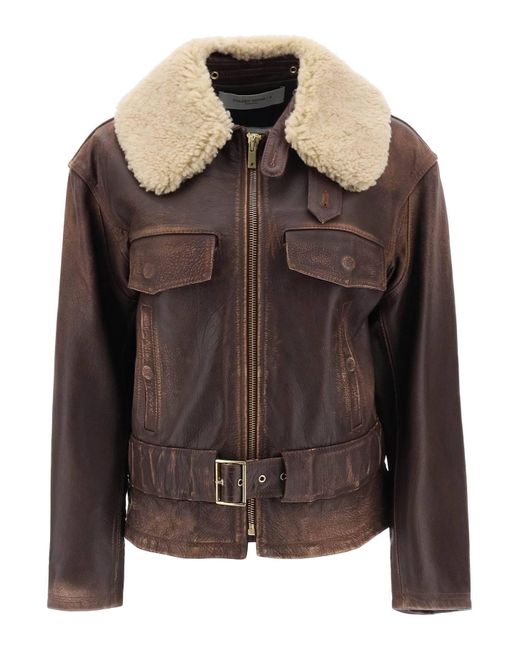 Golden Goose Deluxe Brand Brown Ilaria Calf-leather Biker Jacket