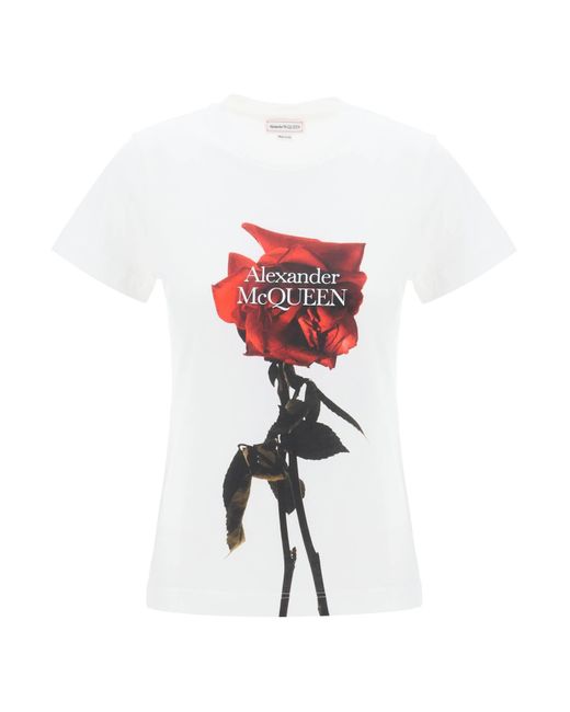 T-Shirt Shadow Rose di Alexander McQueen in Red