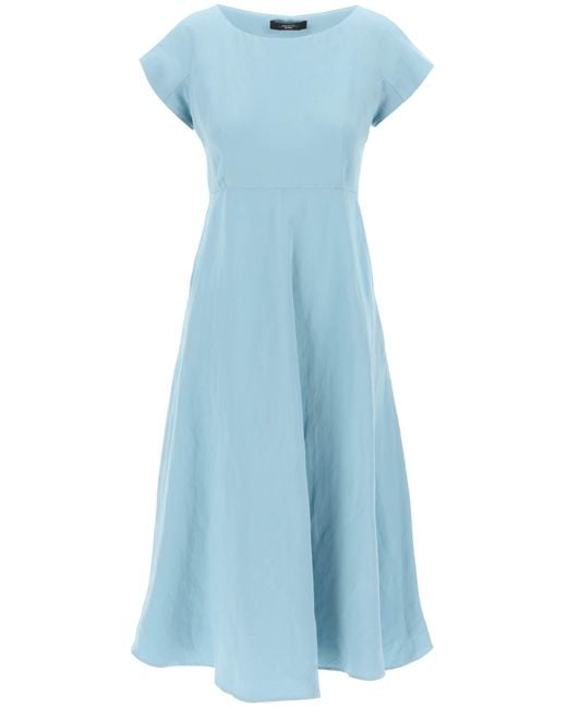 Weekend by Maxmara Blue Midi Dress In Viscose And Linen Satin Fabric