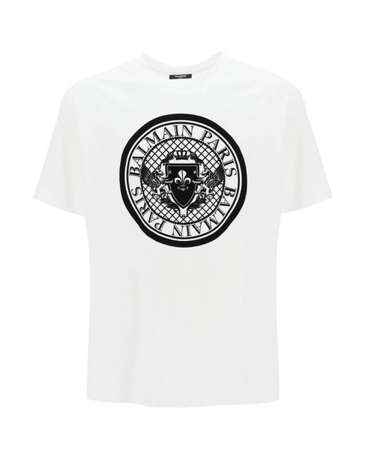 T-Shirt Con Stampa Floccata Coin di Balmain in Gray da Uomo