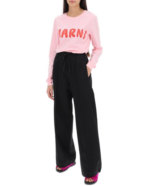 Marni Pink Brushed Logo Long Sleeved T Shirt