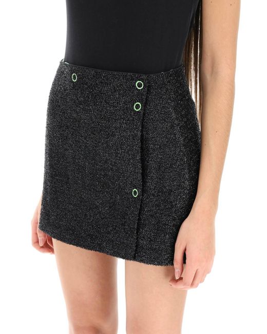 Ganni Black Mini Lamé Tweed Wrap Skirt