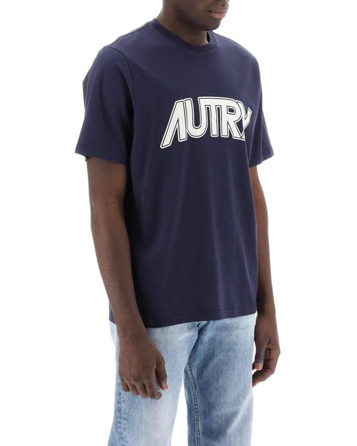 Autry Blue T Shirt With Maxi Logo Print for men