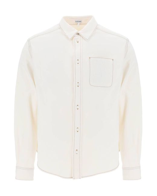 Loewe White Denim Shirt With Anagram Motif for men