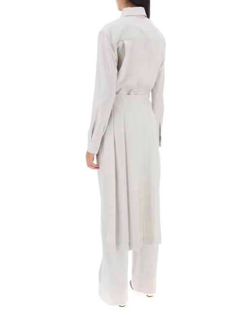 Fendi White Wool Jumpsuit With Pleated Panels