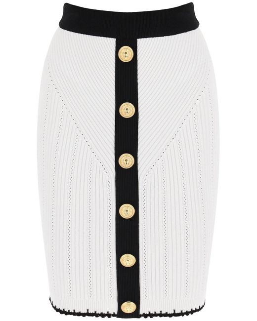 Balmain Black Bicolor Knit Midi Skirt With Embossed Buttons