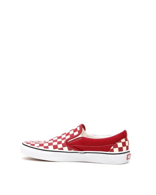checkered vans slip ons red