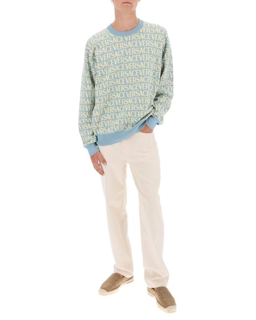Versace Blue Monogram Cotton Sweater for men