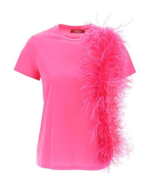 Max Mara Studio Pink Lappole Feather T-shirt