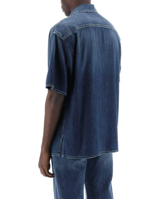 Alexander McQueen Blue Organic Denim Short Sleeve Shirt for men