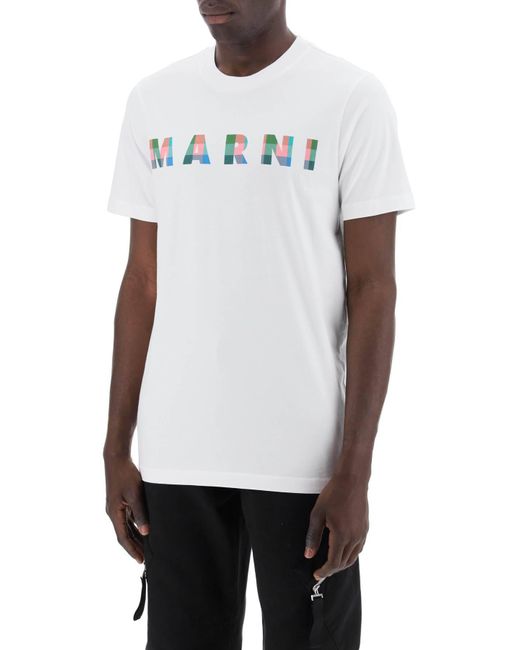 T Shirt Con Logo A Quadretti di Marni in White da Uomo