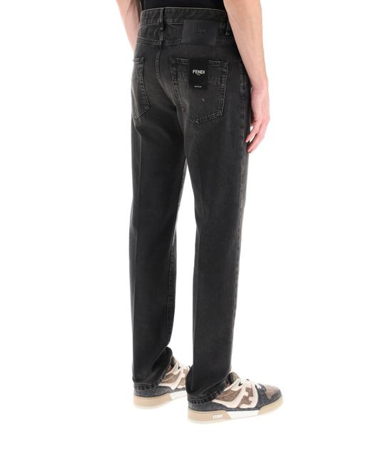 Jeans Regular Con Piega Sartoriale di Fendi in Gray da Uomo