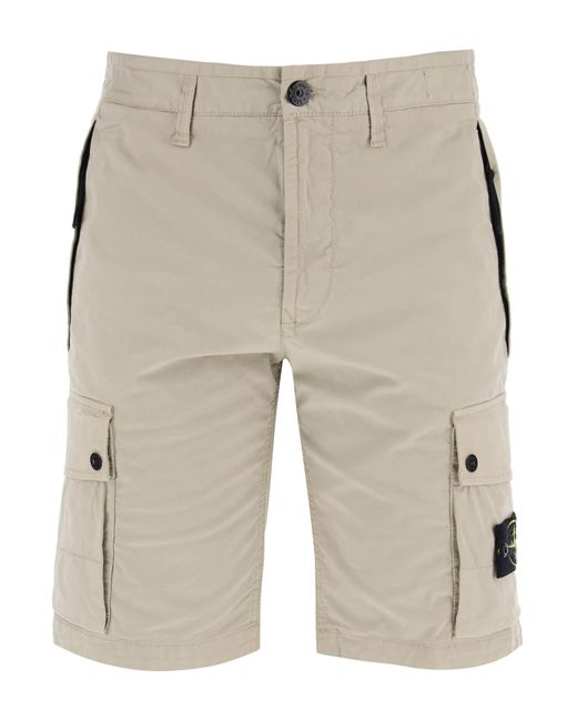 Stone Island Natural Stretch Twill Cargo Bermuda Shorts With for men