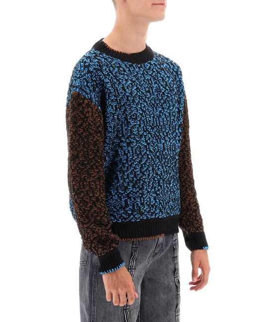 ANDERSSON BELL Blue Multicolored Net Cotton Blend Sweater for men