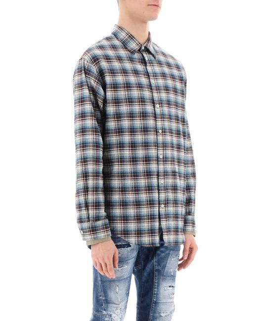 DSquared² Blue Check Shirt With Layered Sleeves for men