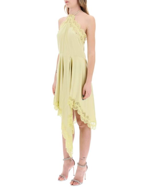 Stella McCartney Yellow Asymmetric Satin Dress With Lace Detail