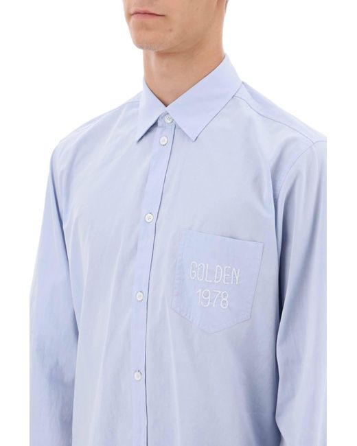 Golden Goose Deluxe Brand Blue Alvise Shirt With Embroidered Pocket for men
