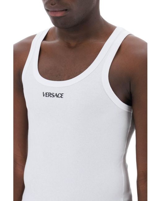 Versace White "Intimate Tank Top With Embroidered for men
