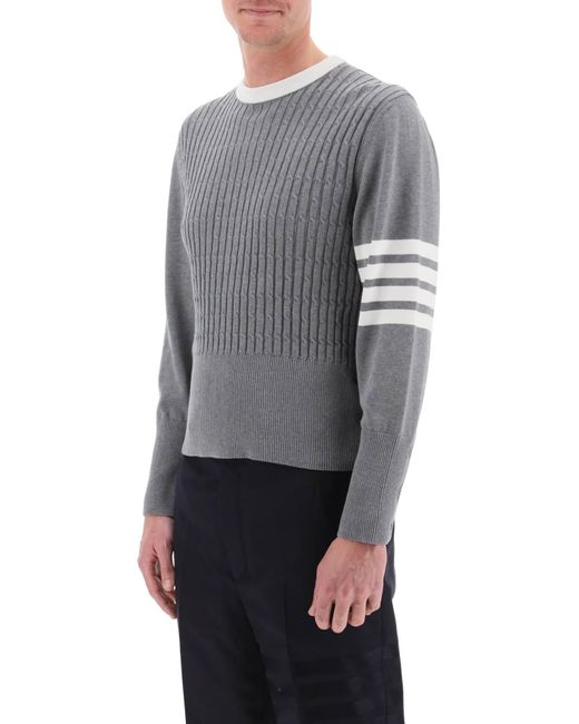 Thom Browne Gray Placed Baby Cable 4 Bar Cotton Sweater for men