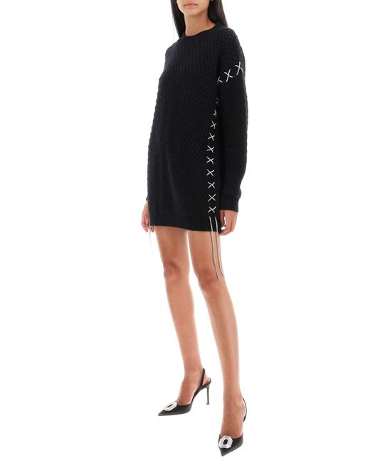 GIUSEPPE DI MORABITO Black Knitted Mini Dress With Rhinestone-Studded Tubular