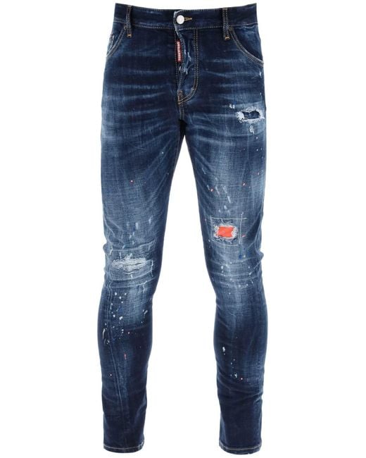 DSquared² Blue Dark Neon Splash Wash Sexy Twist Jeans for men