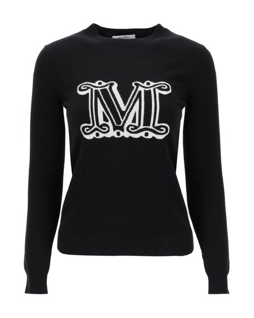 Max Mara 'pamir' Sweater With Monogram Motif in Black | Lyst