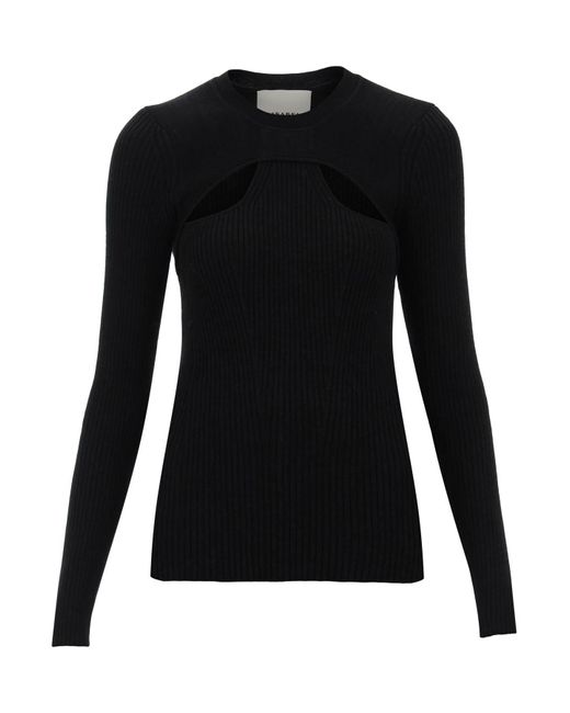 Isabel Marant Black 'zana' Cut-out Sweater In Ribbed Knit