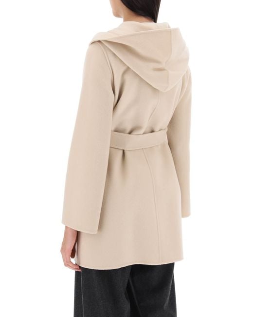 Max Mara Studio Natural Vidim Cashmere And Wool Coat With Built In Hood